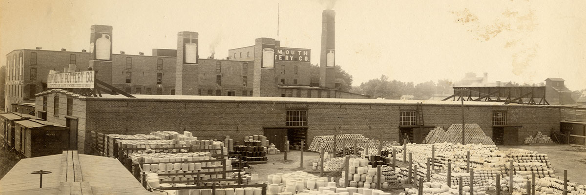 Pictured is Monmouth Pottery from the 1890s. It was claimed to be the world's largest pottery, producing 6 million gallons of stoneware each year. The pottery was located at the site of the city's south water tower. 